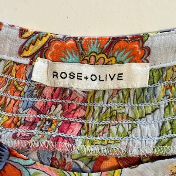 Rose & Olive Floral Puff Sleeve Top Womens 2X Multicolor Button Up Bold Peasant - Picture 7 of 10